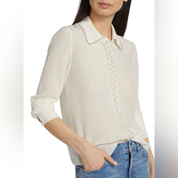 alice + olivia beaded silk blouse size M - Picture 4 of 13